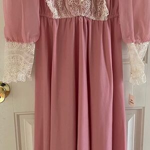 Vtg Women’s chiffon Lace Pink Dress Victorian Cottage core 11/12 FLAWS